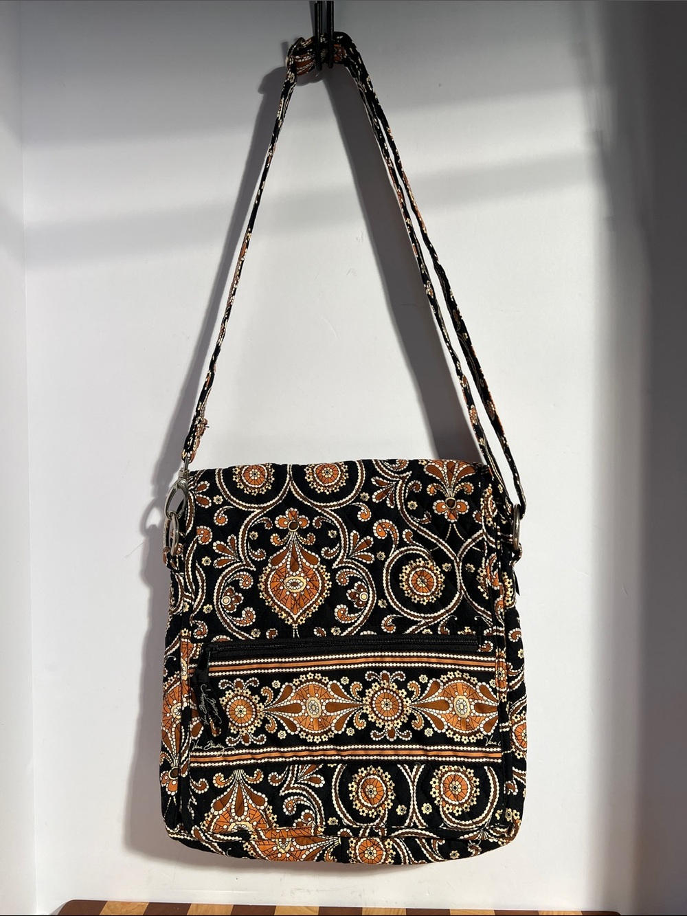 Quilted Black and brown Paisley Crossbody Bag